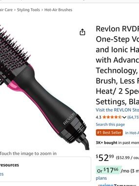 Revlon One-Step Volumizing Hot Air Brush — Black with Pink Trim